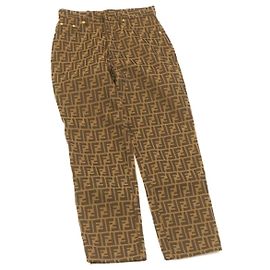 Calça FENDI Zucca Marrom Preto Auth gt2062 Marrom Preto