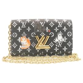 Louis Vuitton-LOUIS VUITTON Monogram Cat Portefeuille Twist Chain Wallet M63888 Auth ar6463-Black,Monogram