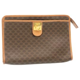 Céline-CELINE Macadam Canvas Clutch Bag PVC Leather Brown Auth fm1155-Brown