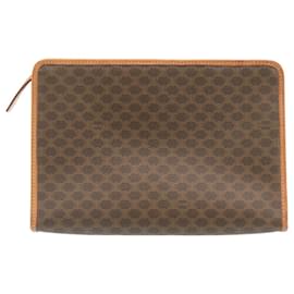 Céline-CELINE Macadam Canvas Clutch Bag PVC Leather Brown Auth fm1155-Brown