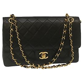 Chanel-CHANEL Classic Matelasse 25 Chain Flap Shoulder Bag Lamb Skin Black Auth lt402-Black,Golden