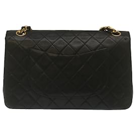 Chanel-CHANEL Classic Matelasse 25 Chain Flap Shoulder Bag Lamb Skin Black Auth lt402-Black,Golden