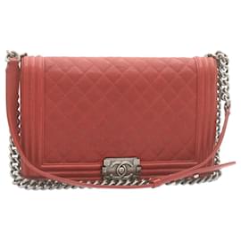 Chanel-CHANEL Boy Chanel Matelasse Chain Flap Shoulder Bag Leather Red CC Auth 28281-Red