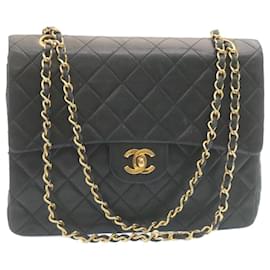 Chanel-CHANEL Chain Turn Lock Classic Matelasse Shoulder Bag Lamb Skin Black Auth 28284-Black