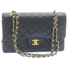 Chanel-CHANEL Classic Matelasse 25 Chain Flap Shoulder Bag Lamb Skin Black Auth 29001-Black,Golden