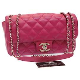 Chanel-CHANEL Matelasse Coco Rain lined Chain Shoulder Bag Lamb Skin Pink Auth 29191-Pink