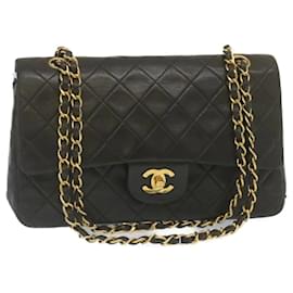 Chanel-CHANEL Classic Matelasse 25 Chain Flap Shoulder Bag Lamb Skin Black Auth tp203-Black,Golden