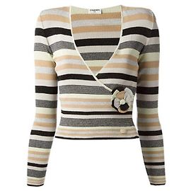 Top / suéter Chanel Striped Camelia Flower Negro Multicolor Beige