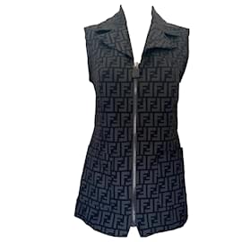Fendi-Vintage 90's FENDI Zucca Sleeveless Dress Jacket Small Fendi Roma Jeans Fendi  Monogram-Black,Blue,Grey,Navy blue