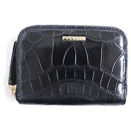 Fendi-FENDI / FENDI Shiny Crocodile Round Zipper Compact Wallet / Wallet Black Made in Italy With Box-Black