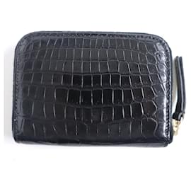 Fendi-FENDI / FENDI Shiny Crocodile Round Zipper Compact Wallet / Wallet Black Made in Italy With Box-Black