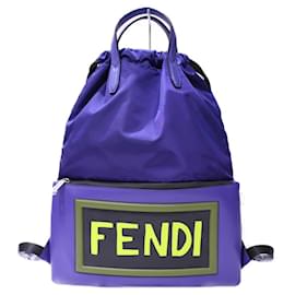 Fendi-FENDI logo backpack nylon x leather blue rucksack men's-Blue