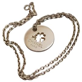 Chanel-Chanel Clover Pendant Sterling Silver Necklace-Silvery