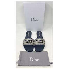 Dior-dior SLIPPERS DWAY sandale Coton brodé bleu profond-Noir,Bleu