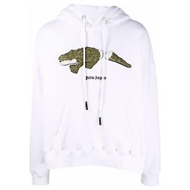 New Season Palm Angels Baumwoll-Hoodie mit Krokoprägung Weiß