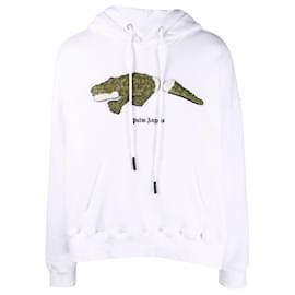Palm Angels-New Season Palm Angels  crocodile-print cotton hoodie-White