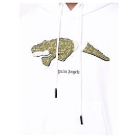 Palm Angels-New Season Palm Angels  crocodile-print cotton hoodie-White