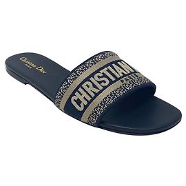 Dior DWAY SLIPPER Deep blue embroidered cotton Blue