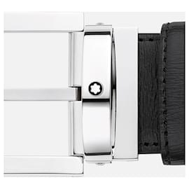 Montblanc-MONTBLANC Cintura in pelle nera 35 mm misura 120 cm-Nero