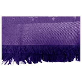 Louis Vuitton-LOUIS VUITTON MONOGRAM M CHALE74023 SILK & WOOL MONOGRAM VIOLET SILK SHAWL-Purple