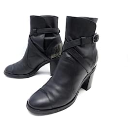 Chanel-CHANEL SHOES BOOTS WITH G BUCKLE28593 Black Leather 39 LEATHER SHOES-Black