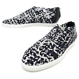 Hermès-HERMES SHOES OXYGENE SNEAKERS 37 SILK BRAIDED WHITE AND BLACK SHOES-Other