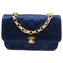 Chanel-NEW CHANEL DIANA TIMELESS HANDBAG 1989 BLUE SATIN CROSSBODY BAG-Blue