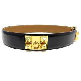 Hermès HERMES MEDOR BELT DOG COLLAR T74 CINTO DE COURO NA CAIXA PRETA Preto