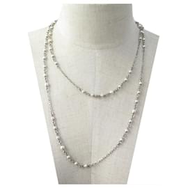 Chanel-NEW CHANEL NECKLACE SAUTOIR PEARLS AND SILVER METAL CHAIN NEW NECKLACE-Silvery