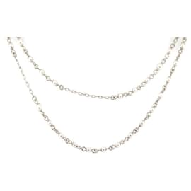 Chanel-NEW CHANEL NECKLACE SAUTOIR PEARLS AND SILVER METAL CHAIN NEW NECKLACE-Silvery