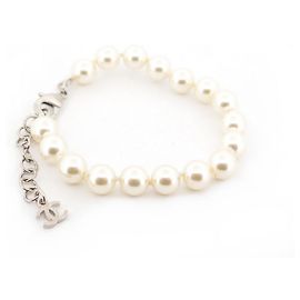 NOVA PULSEIRA CHANEL GRELHAS DE VIDRO LOGOTIPO CC 2022 T 16-19 PULSEIRA CM PÉROLAS Prata