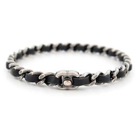 BRACELET CHANEL LOGO CC FERMOIR TIMELESS 18 CM CHAINE ENTRELACEE BANGLE Argenté