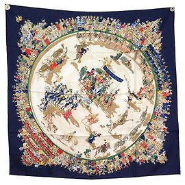 Hermès NUOVA SCIARPA HERMES CIRQUE MOLIER DUMAS CARRE 90 SCIARPA IN SETA A SCATOLA DI SETA BLU Blu navy