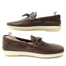 Tod's-NEW TOD'S SHOES MARLIN HYANNISPORT MOCCASIN 7 41 BROWN LEATHER SHOES-Brown