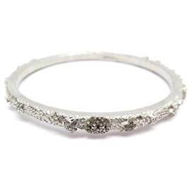 Chanel-CHANEL BRACELET BAND LOGO CC STARS 17CM SILVER METAL & STRASS BANGLE-Silvery