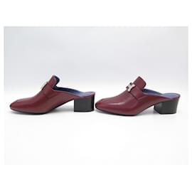 Hermès-NINE HERMES MULES SHOES WITH PARADISE HEELS 37.5 RED LEATHER BOX SHOES-Dark red