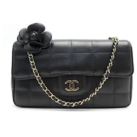 Chanel-CHANEL MINI TIMELESS HANDBAG IN BLACK LEATHER CHOCOLATE BAR CAMELIA BAG-Black
