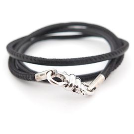 NEW DODO POMELLATO NODO DBB BRACELET9100 in silver 925 & BLACK LEATHER 14 CM SILVER Black