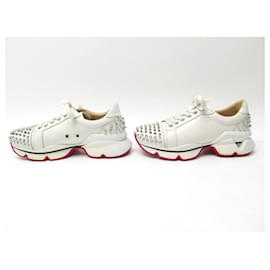 Christian Louboutin-CHRISTIAN LOUBOUTIN SHOES 37.5 VRS RUNNERS SPIKE SNEAKERS IN WHITE LEATHER-White