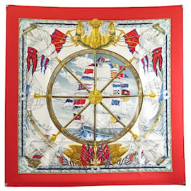 Hermès-HERMES SCARF VIVE LE VENT CARRE 90 BOURTHOUMIEUX SILK BOX SILK SCARF-Red