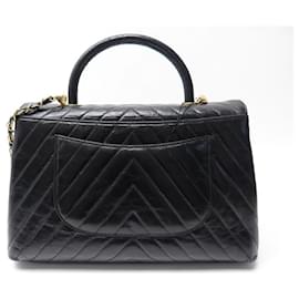 Chanel-NEW CHANEL COCO HANDLE GM BANDOULIERE HANDBAG IN BLACK CHEVRON LEATHER BAG-Black