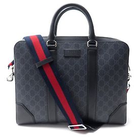 GUCCI GG SUPREME CANVAS BAG 474135 MONOGRAM SHOULDER BRIEFCASE Dark grey