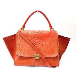Céline BOLSA CELINE TRAPEZE MM EM PYTHON COURO E CAMURÇA LARANJA BOLSA BANDOULIERE Laranja