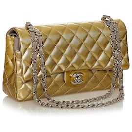 Chanel-Chanel Gold Classic Patent Leather lined Flap Bag-Golden