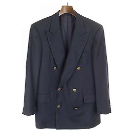 Hermès [Used]  HERMES Hermes cashmere mixed trumpet gold button  lined tailored jacket navy 46 men's Navy blue