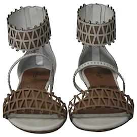 Alaïa-Alaia Ankle-cuff Laser Cut Sandals In White Leather-White