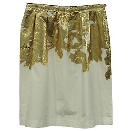 Dries Van Noten Ivory & Metallic Gold Pencil Skirt Golden Metallic