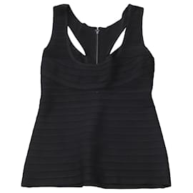 Herve Leger-Herve Leger U-Ausschnitt Racerback-Strick-Bandage-Oberteil in schwarzem Rayon-Schwarz