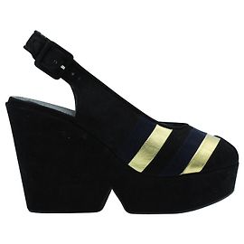 Robert Clergerie Peep Toe Slingback Wedges Autumn/Winter 2016 Black