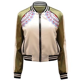 Maje Peacock Embroidered Bomber Jacket in White Polyester White